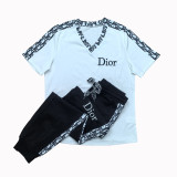 Casual Embroidered V-Neck Short Sleeve Top Trousers Set