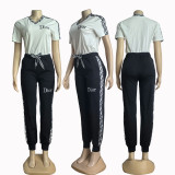 Casual Embroidered V-Neck Short Sleeve Top Trousers Set