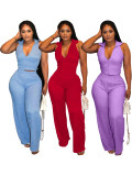 Solid Color Sleeveless Top Pleated Casual Pants Set
