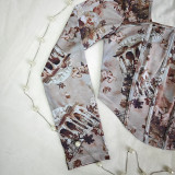 Sexy Square Neck Floral Long Sleeve Navel-Baring Printed Top