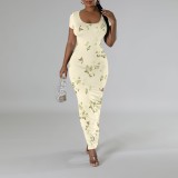 1 Custom Casual Digital Printing Short Sleeve U Neck Maxi Dress