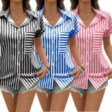 Striped Button Front Shirt With Pockets