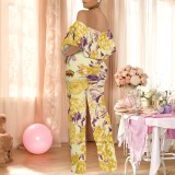 1 Custom Casual Digital Printing Off Shoulder One Piece Jumpstuis with Pocket