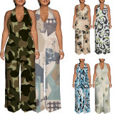 1 Custom Casual Digital Printing Halter One Piece Jumpstuis with Pocket