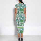 1 Custom Casual Digital Printing Short Sleeve Mid Dress