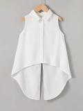 Ladies White Sleeveless Collared Bow Tie Blouse
