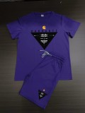 Summer High Quality Cotton Mens Print O Neck Sweatshirt Shorts Set
