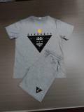 Summer High Quality Cotton Mens Print O Neck Sweatshirt Shorts Set