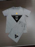 Summer High Quality Cotton Mens Print O Neck Sweatshirt Shorts Set