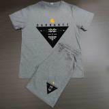 Summer High Quality Cotton Mens Print O Neck Sweatshirt Shorts Set