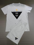 Summer High Quality Cotton Mens Print O Neck Sweatshirt Shorts Set
