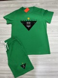 Summer High Quality Cotton Mens Print O Neck Sweatshirt Shorts Set