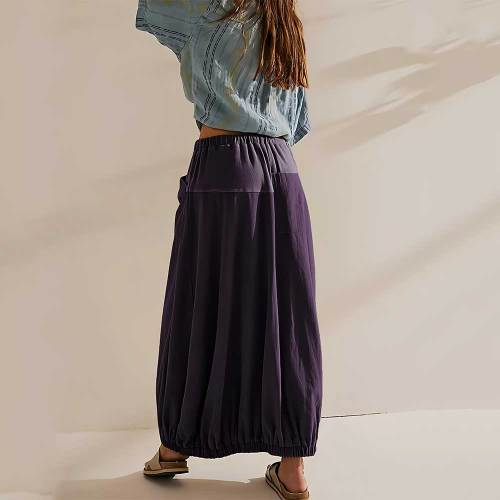 Women's Elastic Waist Drawstring Gathered Hem Skirt