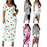 1 Custom Casual Digital Printing V Neck Long Dresses