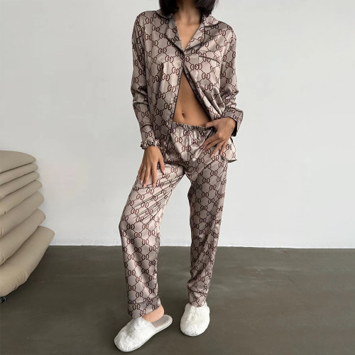 Simple Ice Silk Pajamas Two Piece Set Home Clothes