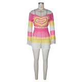 Hand-Crocheted Woolen Multi-color Skirt Two-piece Set