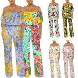 1 Custom Casual Digital Printing Off Shoulder One Piece Jumpsuits with Pockets