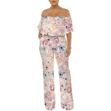 1 Custom Casual Digital Printing Off Shoulder One Piece Jumpsuits with Pockets