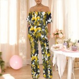 1 Custom Casual Digital Printing Off Shoulder One Piece Jumpsuits with Pockets
