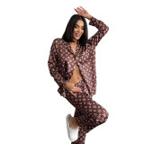 Simple Ice Silk Pajamas Two Piece Set Home Clothes