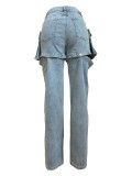 Women's Sexy Denim Pants Hollow Out Detachable Into Shorts Y2K Stretch Cargo Jeans