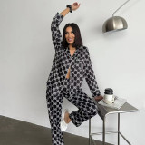 Simple Ice Silk Pajamas Two Piece Set Home Clothes