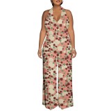 1 Custom Casual Digital Printing Halter Backless One Piece Jumpsuits with Pockets