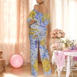 1 Custom Casual Digital Printing Off Shoulder One Piece Jumpsuits with Pockets