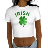 1 Custom Casual Digital Printing Four Leaf Clover Pattern Round Neck Crop Tee