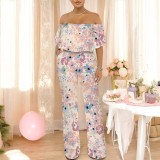 1 Custom Casual Digital Printing Off Shoulder One Piece Jumpsuits with Pockets