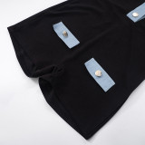 Black Denim Contrast Summer Women'S Jumpsuit Shorts Rompers