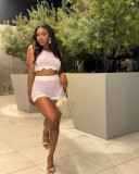 Summer Casual Contrast Knitted Shorts Set