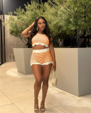 Summer Casual Contrast Knitted Shorts Set