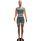 Summer Casual Contrast Knitted Shorts Set