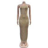 Solid Color Hot Drilling Strapless Long Evening Dress