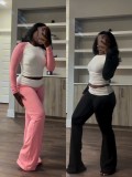 Solid Contrast Color High Waist Velvet Sports Yoga Trousers Set