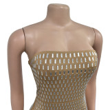 Solid Color Hot Drilling Strapless Long Evening Dress
