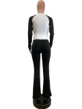 Solid Contrast Color High Waist Velvet Sports Yoga Trousers Set