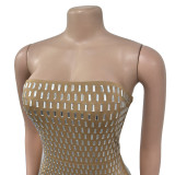 Solid Color Hot Drilling Strapless Long Evening Dress