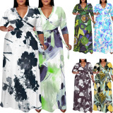 1 Piece Custom Casual Plus Size V Neck 3/4 Sleeve Flowy Party Evening Sundress
