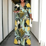 1 Piece Custom Casual Plus Size V Neck 3/4 Sleeve Flowy Party Evening Sundress
