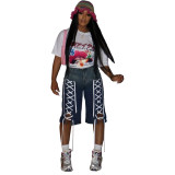 Retro Drawstring Stretch Washed Denim Mid Shorts
