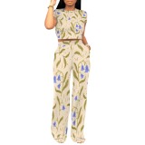 1 Piece Custom Casual Short Sleeve Two Piece Pant Set