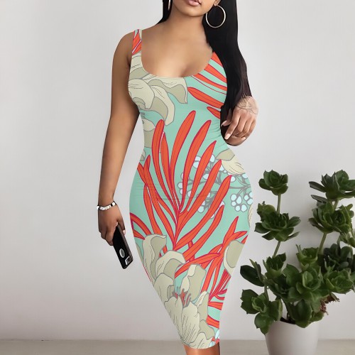 1 Piece Custom Casual U Neck Sleeveless Midi Dresses