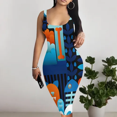 1 Piece Custom Casual U Neck Sleeveless Midi Dresses