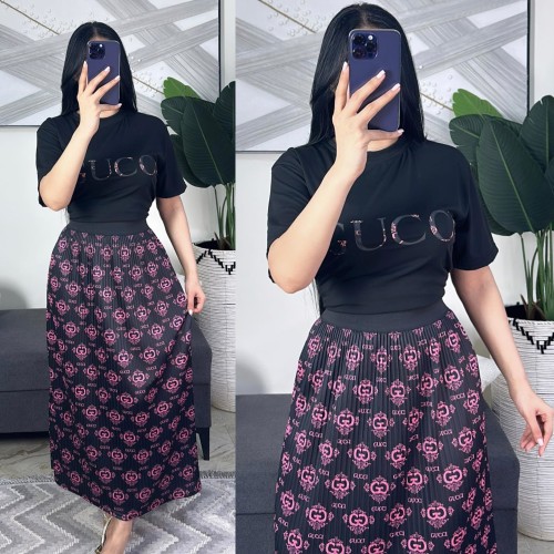 Casual Printed Short Sleeve Blouse and Long Skrts