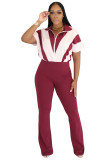 Spring/Summer Short-sleeved Stitching Contrast Color Jumpsuit