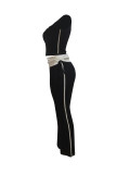 Casual Striped Patchwork Color Matching Vest Flared Trousers Set