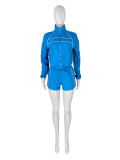 Sexy Long Sleeve Zipper Contrast Color Ribbon Two-Piece City Sport Set