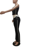 Casual Striped Patchwork Color Matching Vest Flared Trousers Set